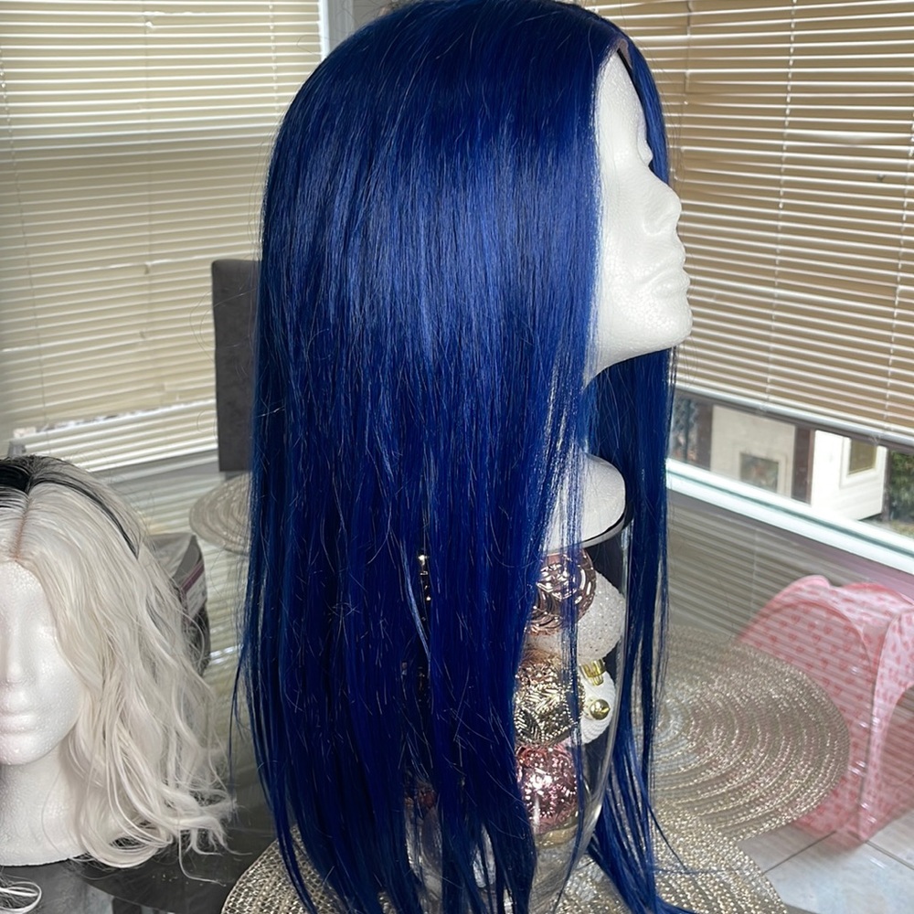 Blue synthetic extra long wig